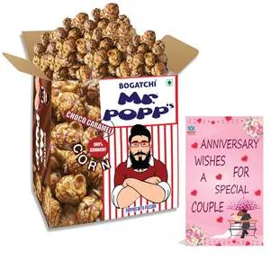 BOGATCHI Mr.POPP's Dark Chocolate Popcorn 100% Crunchy Mushroom Popped Kernels Handcrafted Gourmet Popcorn Best Anniversary Gift for Couple 375g + Free Happy Anniversary Greeting Card