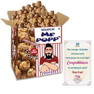 BOGATCHI Mr.POPP's Dark Chocolate Popcorn 100% Crunchy Mushroom Popped Kernels Handcrafted Gourmet Popcorn Best Congratulations Gift for Office 250g + Free Congratulations Greeting Card
