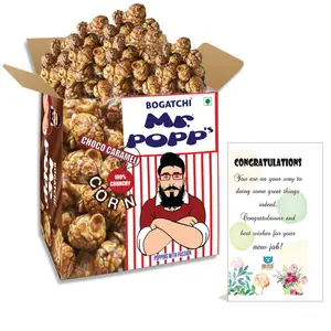 BOGATCHI Mr.POPP's Chocolate Crunchy Caramel Popcorn Handcrafted Gourmet Popcorn Congratulations Gift 375g + Free Congratulations Greeting Card