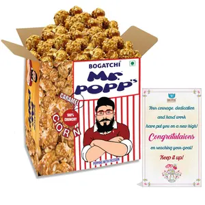 BOGATCHI Mr.POPP's Caramel Popcorn 100% Crunchy HandCrafted Gourmet Popcorn Snacks | NO Microwave needed | Best Movie / TV Time Snack Best Congratulations Gift for Office 250g + FREE Congratulations Greeting Card