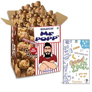 BOGATCHI Mr.POPP's Dark Chocolate Popcorn 100% Crunchy Mushroom Popped Kernels Handcrafted Gourmet Popcorn Best Exam Time Gift for Office 375g + Free Exam Time Greeting Card