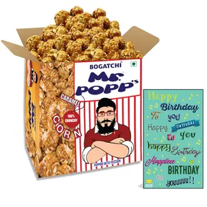 BOGATCHI Mr.POPP's Caramel Popcorn Handcrafted Gourmet Popcorn Party Snacks 100% Crunchy Delicious Fully Popped Corns Best Birthday Gift for Husband  250g + Free Happy Birthday Greeting Card