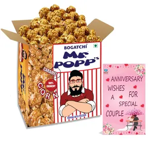 BOGATCHI Mr.POPP's Caramel Popcorn HandCrafted Gourmet Popcorn Party Snacks 100% Crunchy Delicious Fully Popped Corns Best Anniversary Gift for Couple  375g + FREE Happy Anniversary Greeting Card