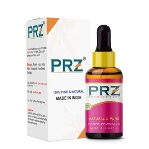 PRZ Evening Primrose Cold Pressed Carrier Oil - Pure Natural & Therapeutic Grade Oil for Aromatherapy Body Massage Skin Care & Hair Care 15 ml