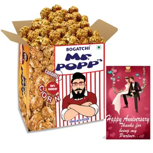 BOGATCHI Mr.POPP's Caramel Popcorn 100% Crunchy Delicious Fully Popped Corns Handcrafted Gourmet Popcorn Snacks Best Anniversary Gift for Husband  375g + Free Happy Anniversary Greeting Card