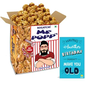 BOGATCHI Mr.POPP's Caramel Popcorn 100% Crunchy Delicious Fully Popped Corns Handcrafted Gourmet Popcorn Snacks Best Birthday Gift for Wife 250g + Free Happy Birthday Greeting Card