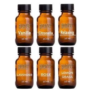 Pure Source India Aroma Diffuser Oil (Citronella Lavender Lemongrass Relaxing Rose And Vanilla) 15ml Each Multicolour - Set of 6