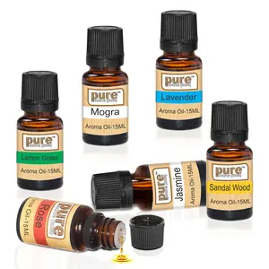 Pure Source India Essential Oil (Lavender Lemongrass Rose Jasmine Sandalwood and Mogra) 15ml Each Set of 6