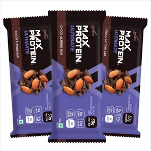 RiteBite Max Protein Ultimate Choco Almond 30g Protein Bar [Pack of 3] Protein Blend Fiber Vitamins & Minerals No Preservatives 100% Veg No Added Sugar For Energy Fitness & Immunity - 300g