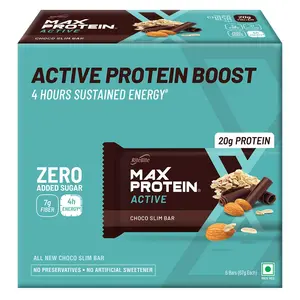 RiteBite Max Protein Active Choco Slim 20g Protein Bar [Pack of 6] Protein Blend Fiber Vitamins & Minerals  No Preservatives 100% Veg No Added Sugar for Energy Fitness & Immunity - 402g