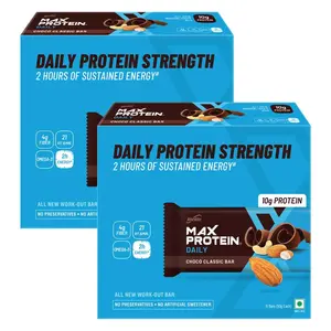 RiteBite Max Protein Daily Choco Classic 10% Protein Bar[Pack of 12] Protein Blend Fiber Vitamins & Minerals  No Preservatives 100% Veg for Energy Fitness & Immunity - 600g