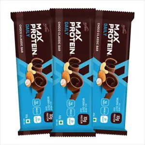 RiteBite Max Protein Daily Choco Classic 10g Protein Bar [Pack of 3] Protein Blend Fiber Vitamins & Minerals No Preservatives 100% Veg For Energy Fitness & Immunity - 150g