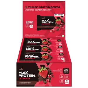 RiteBite Max Protein Ultimate Choco Berry 30g Protein Bar [Pack of 12] Protein Blend Fiber Vitamins & Minerals  No Preservatives 100% Veg No Added Sugar for Energy Fitness & Immunity - 1200g
