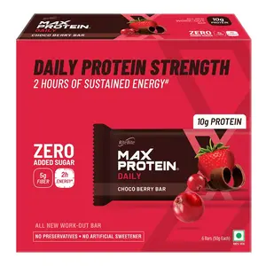 RiteBite Max Protein Daily Choco Berry 10g Protein Bar [Pack of 6] Protein Blend Fiber Vitamins & Minerals  No Preservatives 100% Veg No Added Sugar for Energy Fitness & Immunity - 300g