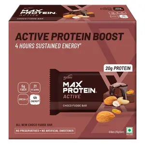 RiteBite Max Protein Active Choco Fudge Bars (Pack of 6) 20g Protein Blend Fiber Vitamins & Minerals  No Preservatives 100% Veg For Energy Fitness & Immunity