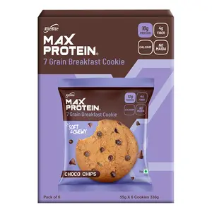 RiteBite Max Protein Cookies Choco Chips 330g [Pack of 6 ] 7 Grain Breakfast Cookie loaded with Protein Fiber and calcium NO MAIDA GMO FREE NO Preservatives