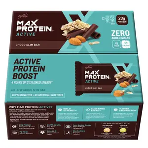RiteBite Max Protein Active Choco Slim 20g Protein Bar [Pack of 12] Protein Blend Fiber Vitamins & Minerals  No Preservatives 100% Veg No Added Sugar for Energy Fitness & Immunity - 804g