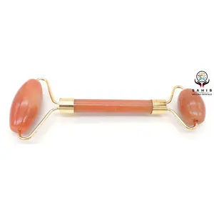 Sahib Healing Crystals Red Aventurine Facial Massage Roller Crystal Stone Wand Gua Sha Spa and Relaxation for Body Face Neck Eyes