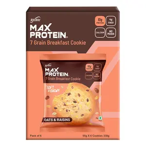 RiteBite Max Protein Cookies Oats & Raisins 330g [Pack of 6 ] 7 Grain Breakfast Cookie loaded with Protein Fiber and calcium NO MAIDA GMO FREE NO Preservatives