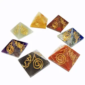 Shubhanjali Set of Seven Chakra PyramidReiki Symbol Engraved Set of 7Reiki Healing and Crystal Healing-Multicolor
