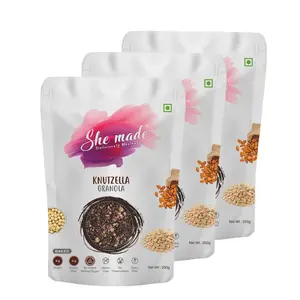 She Made Foods Granola Cereals - Pack of 3 Healthy Knutzella Chocolate Granola - 100% Oats Nuts & Seeds - Gluten-Free & Vegetarian Snack - Fibre & Protein Dense Granola for Breakfast (250 gms each)