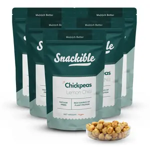 Snackible Lemon Chilli Chickpeas (Pack of 5) - 5x75gm | Vacuum Fried | Good Source of Iron Fibre | Rich in Plant Protein