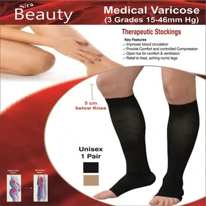 Sira Beauty Sira Medical Antiskid Varicose Veins Socks Grade-III 5cm Below Knee Higher Pressure (34-46 mmHg) Unisex (L Black)