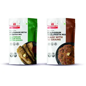 Tanawade's Smart Food Methi Paratha Dual Combo-11 Instant Methi Paratha Thalipeeth Mix Ready to Cook Home Food with Hand Picked Flavours Pack of 2 (one of Each)