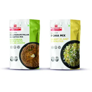 Tanawade's Smart Food Palak Paratha Dual Combo-05 Instant Palak Paratha Poha Mix Ready to Cook Home Food with Hand Picked Flavours Pack of 2 (one of Each)