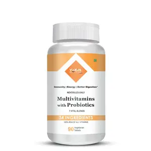 Vokin Biotech Multivitamin with Probiotics With Vitamin C Vitamin B Vitamin D Zinc Supports Immunity and Gut health For Men and Women (Multivitamin With Probiotics) (90 Tablets)