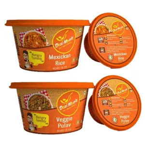 Desi Mealz Ready to Eat Food Products Instant Food - Tasty and Healthy Ready to Eat Food Packed Food Best Travel Food Each 70 gm (Mexican Rice & Veggie Pulav Combo Pack of 2)