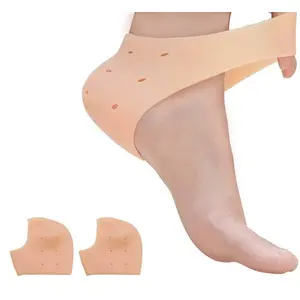 GaxQuly Silicone Gel Heel Socks for Swelling Pain Relief Foot Care Ankle Support Pad (Skin Colour) - Set of 1 Pair