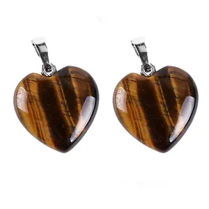 PINKCITY CREATION-Heart Shape Tiger Eye Gemstone Stone Charms Healing Stone Beads Love Pendants for Valentine's Day Necklace Jewelry Making & Gift Item(Combo Pack)