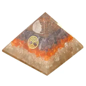 Aatm Energy Generator Tree of Life Tri-Color Amethyst Orgone Pyramid for EMF Protection Chakra Healing Meditation with Crystal and Copper (4 and 4 Inches)