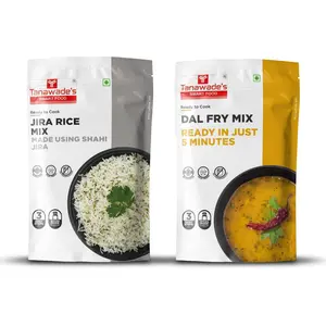 Tanawade's Smart Food Light Meal Combo-04 Instant Dal Fry Jeera Rice Mix Ready to Cook Home Food with Hand Picked Flavours Pack of 2 (one of Each)