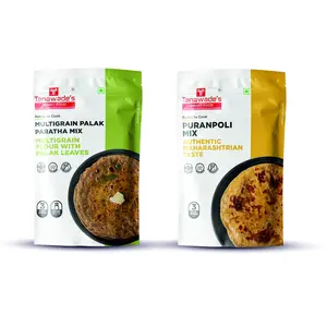 Tanawade's Smart Food Palak Paratha Dual Combo-06 Instant Palak Paratha Puran Poli Mix Ready to Cook Home Food with Hand Picked Flavours Pack of 2 (one of Each)