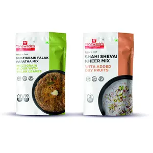 Tanawade's Smart Food Palak Paratha Dual Combo-09 Instant Palak Paratha Shahi Shevai Kheer Mix Ready to Cook Home Food with Hand Picked Flavours Pack of 2 (one of Each)