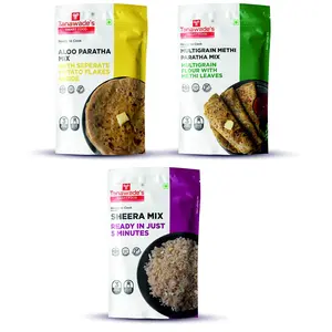 Tanawade's Smart Food Multi Combo-01-J Instant Aloo Paratha Methi Paratha Sheera Mix Ready to Cook Home Food with Hand Picked Flavours Pack of 3 (one of Each)