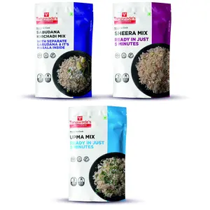 Tanawade's Smart Food Breakfast Combo Instant Sabudana Khichadi Sheera Upma Mix Ready to Cook Home Food with Hand Picked Flavours Pack of 3 (one of Each)