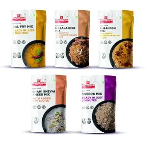 Tanawade's Smart Food Light Meal Triple Sweet-A Instant Dal Fry Masala Rice Puran Poli Shevai kheer Sheera Mix Ready to Cook Home Food with Hand Picked Flavours Pack of 5 (one of Each)