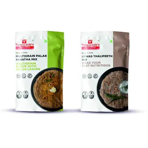 Tanawade's Smart Food Palak Paratha Dual Combo-13 Instant Palak Paratha Upwas Thalipeeth Mix Ready to Cook Home Food with Hand Picked Flavours Pack of 2 (one of Each)