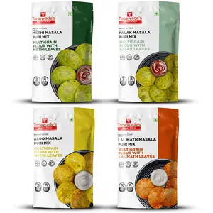 Tanawade's Smart Food Methi Masala Puri Mix Palak Masala Puri Mix Lal Math Masala Masala Puri Mix Aloo Masala Puri Mix Ready to Cook Home Food with Hand Picked Flavours Pack of 4 (one of Each)