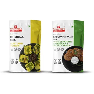 Tanawade's Smart Food Chatpata Combo-10 Dhokla Mix Sabudana Vada Mix Ready to Cook Home Food with Hand Picked Flavours Pack of 2 (one of Each)