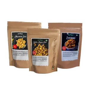 Evolve Snacks Pack of 3 | Multigrain Puff| Quinoa Masala Puff | Baked Bhakarwadi | All Natural Millets and Grains | Vegan Friendly | No Added Preservatives |