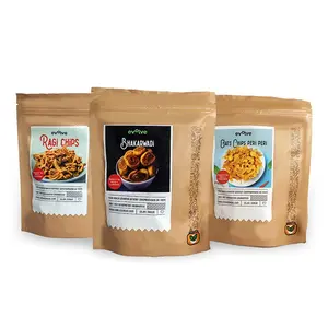 Evolve Healthy Snacks Pack of 3 | Ragi Chips| Peri Peri Oats Chips | Baked Bhakarwadi | All Natural Millets and Grains | Vegan Friendly | No Added Preservatives |