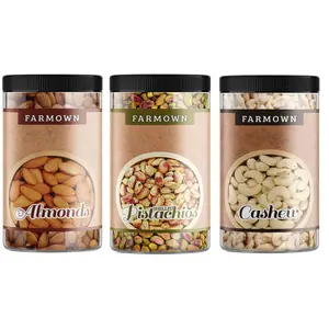 Farmown Raw Cashew Nut Almonds Shelled Pistachios 250 Grams Each 750 Grams Total Combo Pack