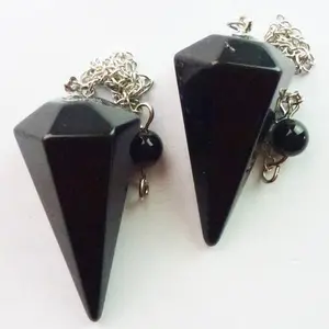 Healing Crystals India: Multifaceted Black Tourmaline Pendulum Reiki Cleansed and Charged 1 Piece