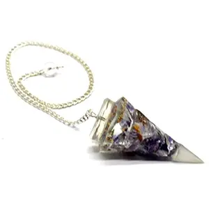 Healing Crystals India Natural Reiki Metaphysical Amethyst Orgone Cone Shaped Divination Dowsing Pendulum w/Chain