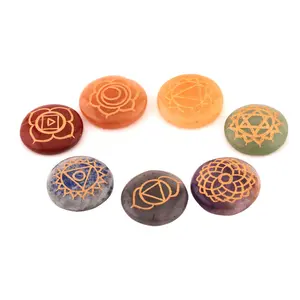 Healing Crystals India Reiki Chakra Stones with Engraved Symbols -Set of 7