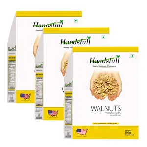 Handsfull California Premium Halves Walnuts Kernels (200 gm x3) 600 GMS